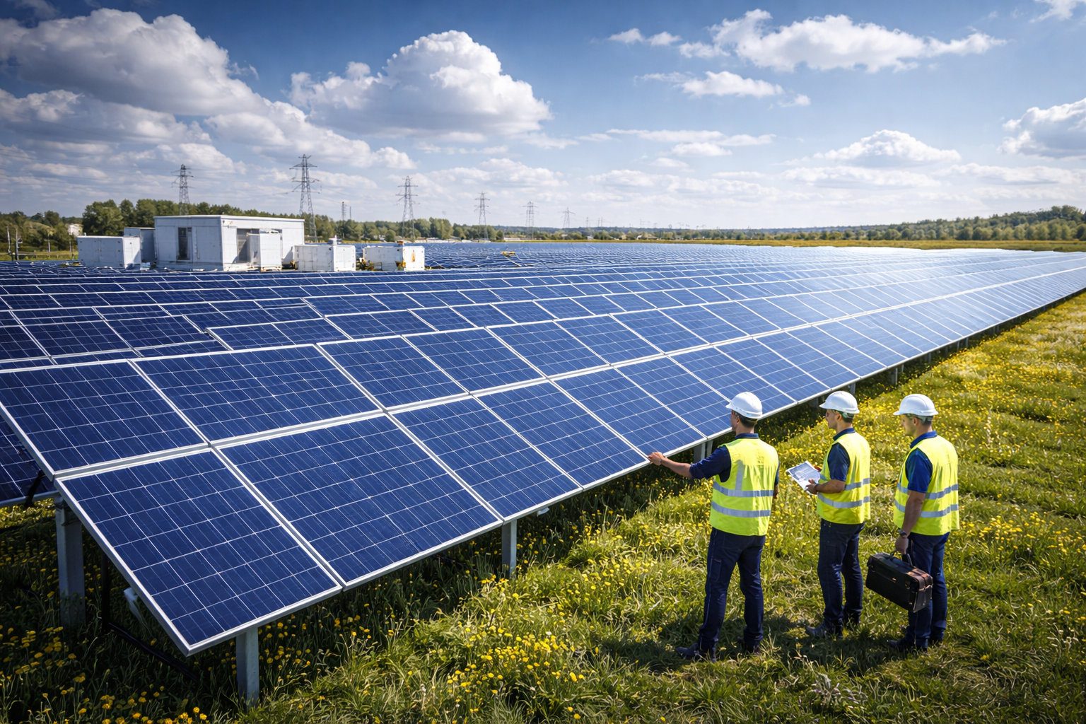 Güneş enerji santrali ve panel sıraları